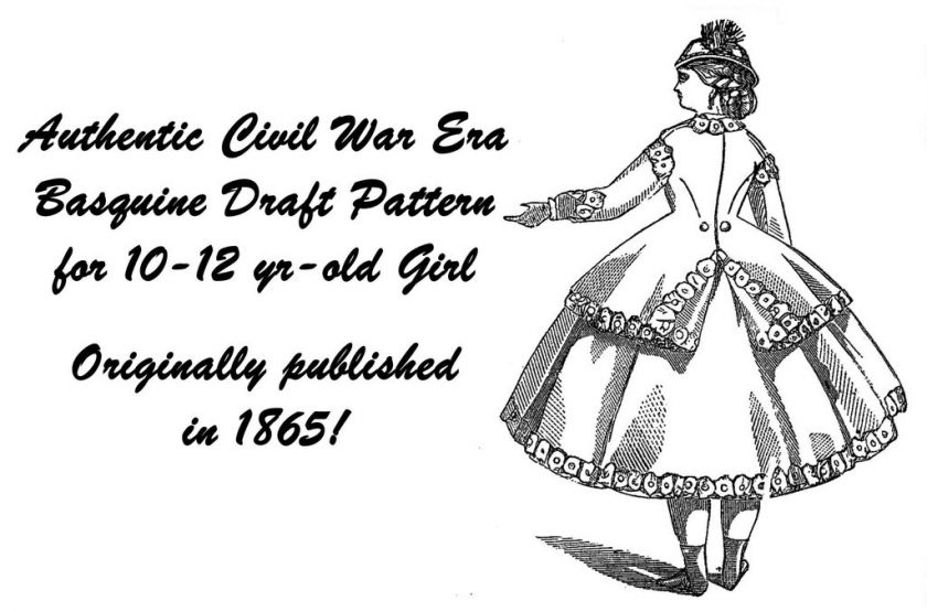 Pattern Civil War Antebellum Girls Dress Draft 1865  