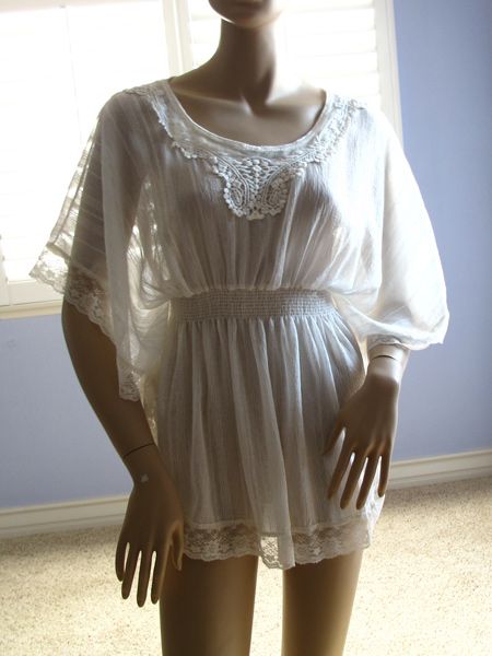 2b bebe RTI Semi Sheer Lace Trim Kimono Top NWT~L~Only One~  