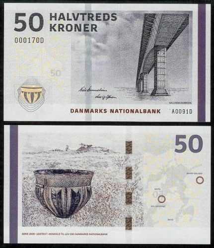 DENMARK 50 KRONER 2009 A0 type 1, FIRST PRINT P NEW UNC  