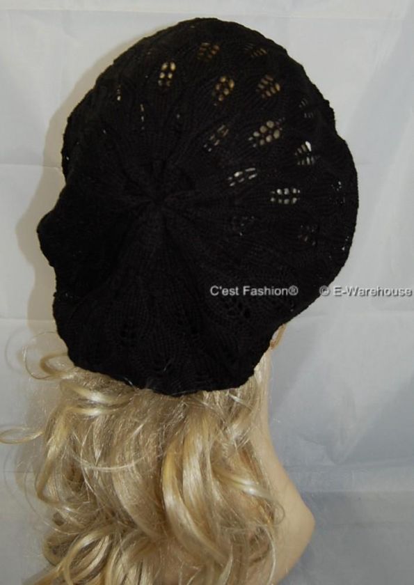 Crochet Hat Knit French Beret Beanie LACE PEACOCK 9Colr  