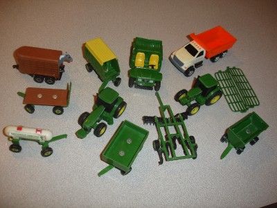 ERTL MINI TOY FARM EQUIPMENT  MIXED LOT OF 12 PIECES  PRE LOVED GREEN 
