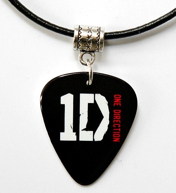 One Direction Guitar Pick Black Leather Necklace  