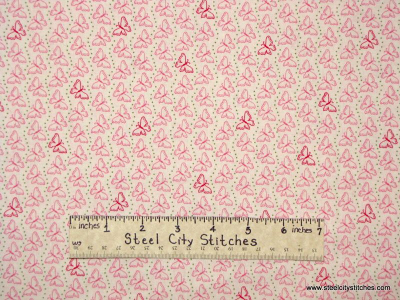   Treasures Fabric Pink Ribbon Butterfly White Cotton Novelty Fabric BTY