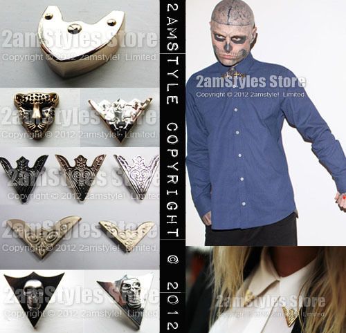   Antiqued Collar Clip Punk Metallic Blouse Shirt Metal Wing Tips UK CC1