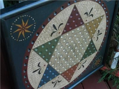 PRIMITIVE CHINESE CHECKER GAME BOARD GAMEBOARD FOLK ART  