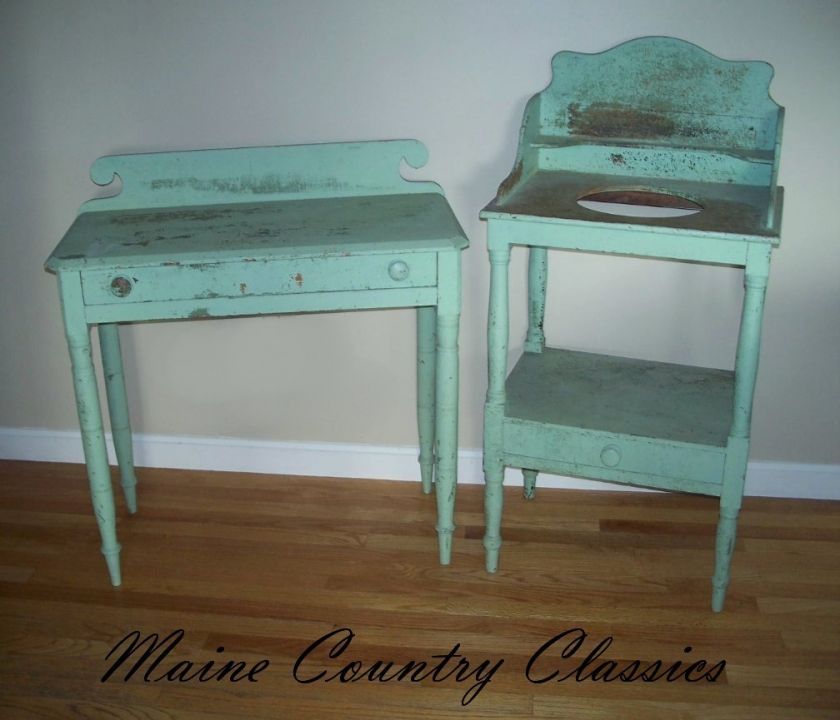   WASHSTAND & ONE DRAWER STAND w/SPLASH Old Grungy Jade Green Paint