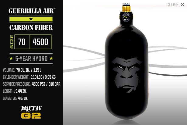 Guerrilla Air Myth G2 70/4500 CF Paintball Tank 360  