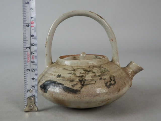 JAPANESE VINTAGE HAGI WARE CERAMIC TEAPOT TEA POURER KYUSU HANDLE NO 