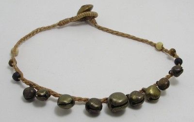 HANDMADE ANKLET BRASS JINGLE BELL & WOOD BEAD THAI GIFT  