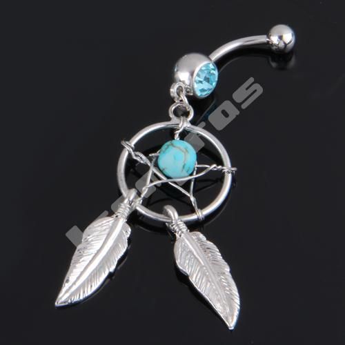   Gem Dream Catcher Dangle Belly Navel Barbell Button Bar Ring  