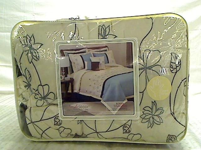 Lush Decor 8 Piece Loren Comforter Set, King, Ivory/Blue/Brown  