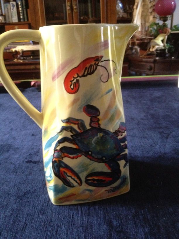 MORAN Pottery CRAB & Crawfish BOWL & PITCHER Set  