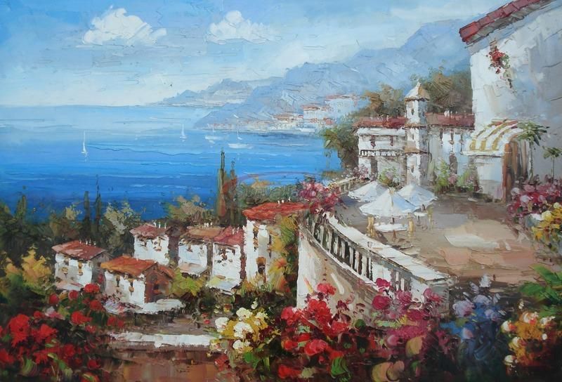 24x36 Italy Mediterranean Hand Painted Art Oil Painting  