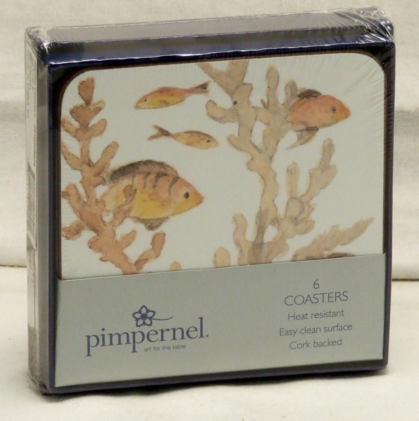 RARE SET of 6 NEW PIMPERNEL CORK COASTERS TROPICAL FISH SEASHELL 