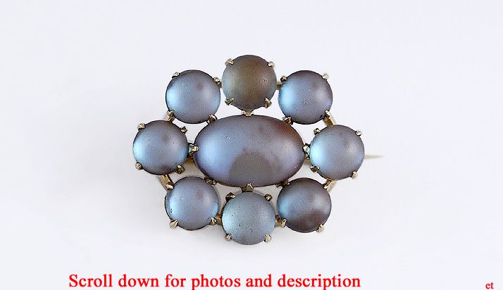   AMERICAN c1890 14K & IRIDESCENT HARD STONE PIN/BROOCH perhaps Saphiret