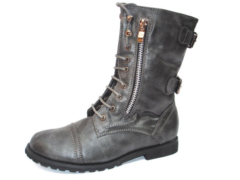 Kids Unisex Grey Military Combat Boots size10,11,12,13,1,2  