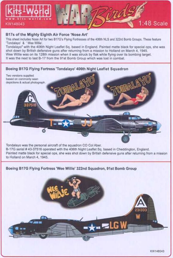 Kits World Decals 1/48 B 17G FLYING FORTRESS 406th Squdron on PopScreen