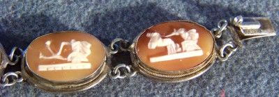 ANTIQUE RARE SILVER LANDSCAPE FIRURAL 6 CAMEO BRACELET  