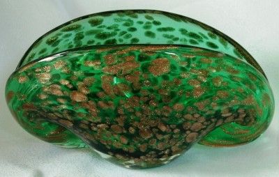 MURANO SALVIATI Gold Aventurine VASE / SEA SHELL Dish  