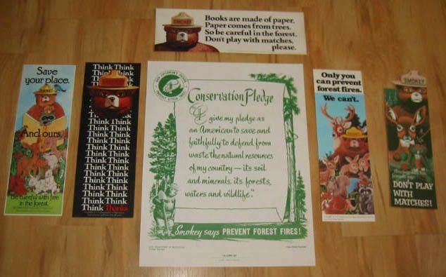 Old SMOKEY the BEAR Bookmarks & Pledge / Music Sheet  