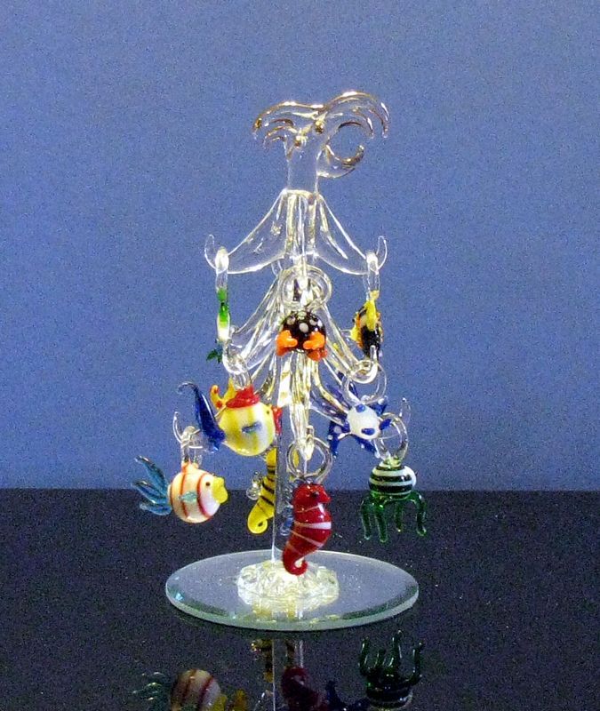 Mini Glass Christmas Palm Tree w/ Fish Ornaments 157  