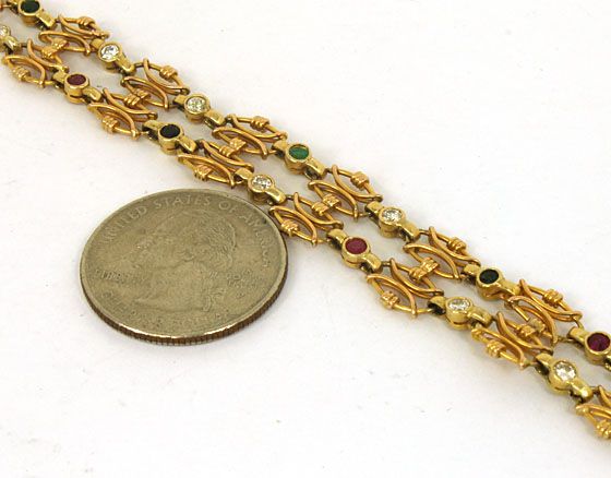 UNIQUE VINTAGE 14K GOLD1.9 CTS DIAMONDS & GEMS BRACELET  