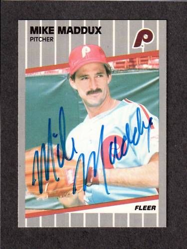 1989 FLEER #576 Mike Maddux PHILLIES AUTOGRAPH AUTO COA  