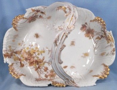 Lg Antique WILDFLOWERS PORCELAIN BASKET Limoges T&V Tresseman & Vogt 