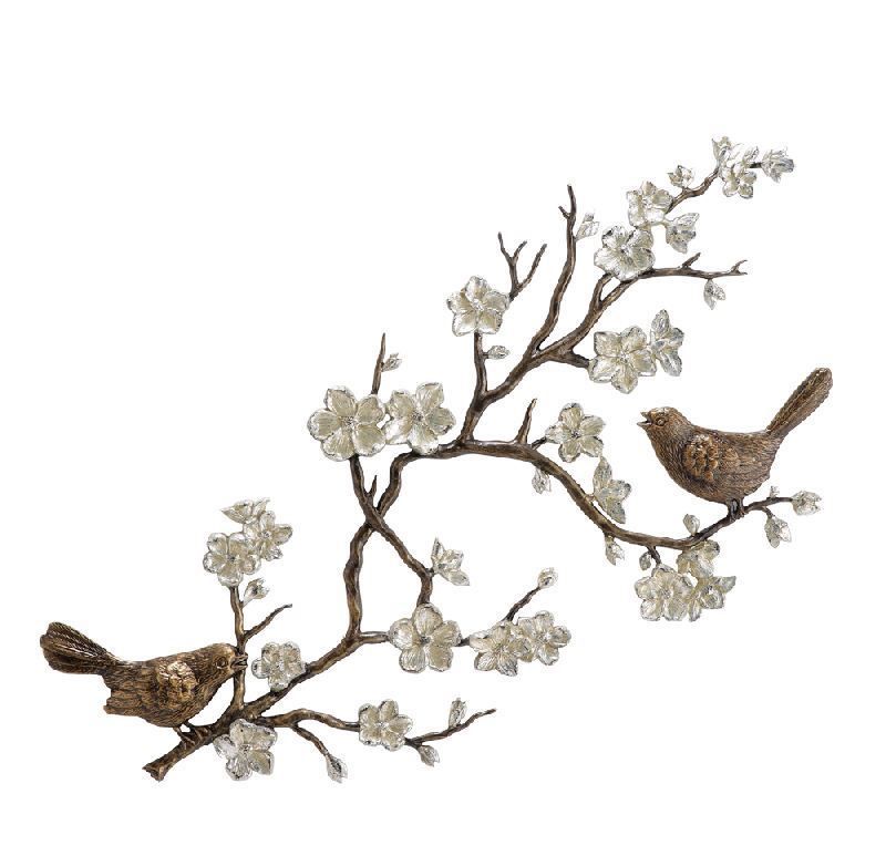 37 Aluminum Birds Cherry Blossom Wall Mount Sculpture Plaque  