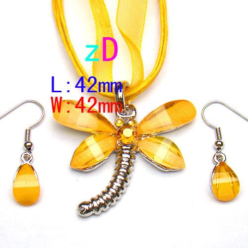   Dragonfly Fashion Gemstone Pendant Necklace Earrings Set Hot Jewelry