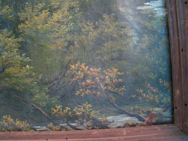   VICTORIAN Mountain LANDSCAPE TREE Canopy PRIMITIVE HRV style PAINTING