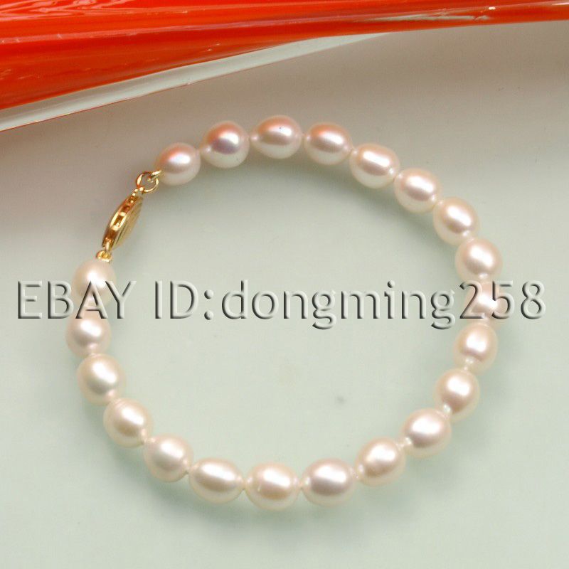 8MM WHITE ELLIPSE FRESH WATER PEARL BRACELETS 6.5 9  