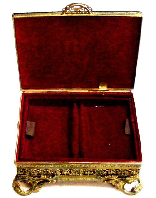 ANTIQUE MUSIC BOX, HUGE BRONZE ORMOLU CASKET, MOTHER OF PEARL TOP 