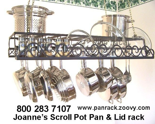 Hanging Pot Rack lid holder flat scroll Amish made 48bt  