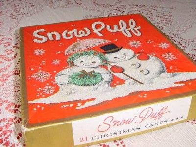   new CHRISTMAS CARDS w Box FOAM SNOWY snowflakes gold gilt 1950s  