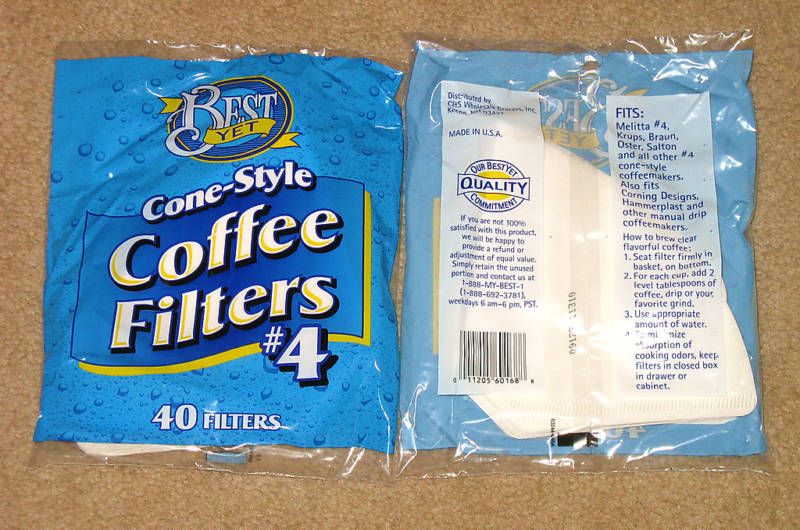 COFFEE FILTERS   BEST YET   # 4 Cone Style   Qty 40 LOT New Bag #4 