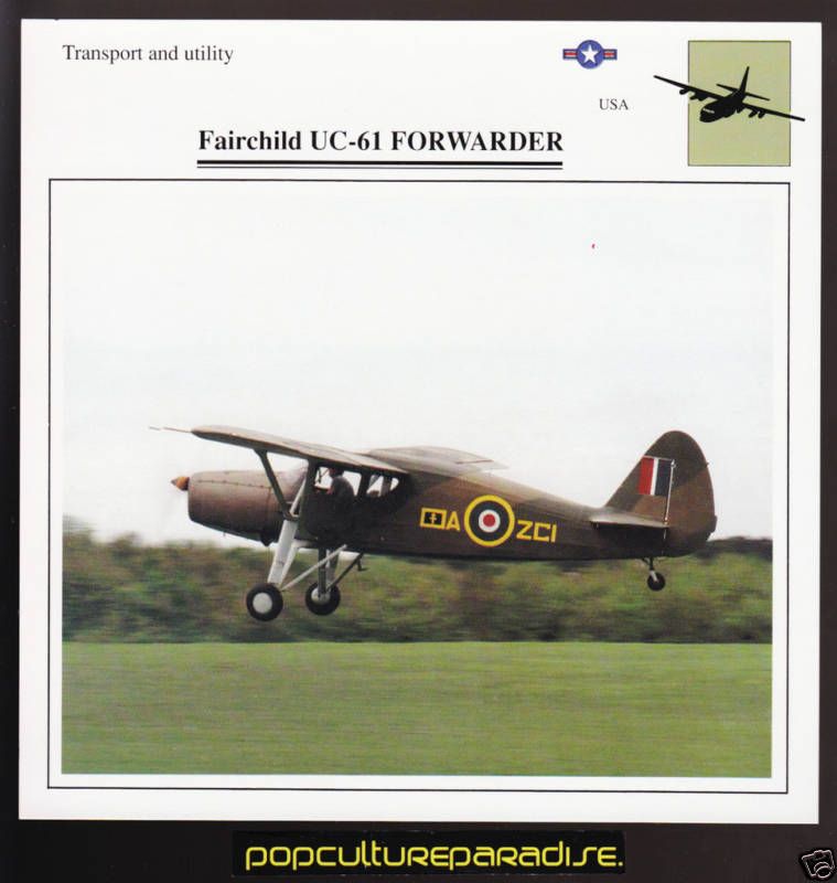 FAIRCHILD UC 61 FORWARDER Airplane ATLAS PICTURE CARD  