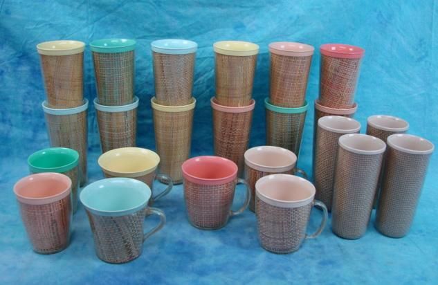   Insulated Mixed Raffia Straw Set Glass Tumbler Coffee Mugs Melamine