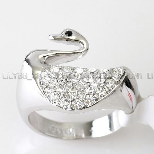 50ct White Swan Ring GP use Swarovski Crystal 475RW  