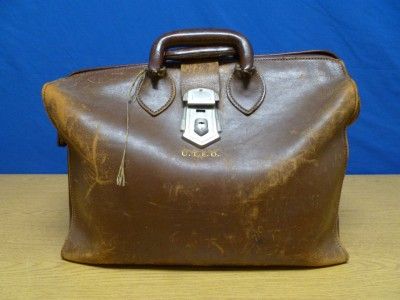 Antique R.G. Moberg Brown Leather Doctors Bag R53  