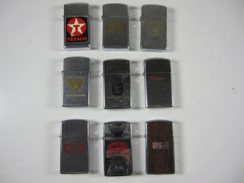 9pc Lot Vintage Zippo Slim Lighters   Advertising **  