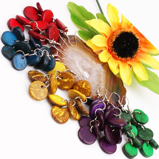 Bulk 5PCS Mixed Coconut Shell Coin Bead Dangle Earrings  