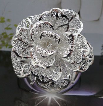 925 Sterling Silver Flower Bangle Bracelet JB92  