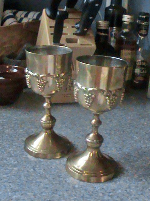 GATCO SOLID BRASS GOBLETS (2)GRAPE VINE VINTAGE BUT NEW  