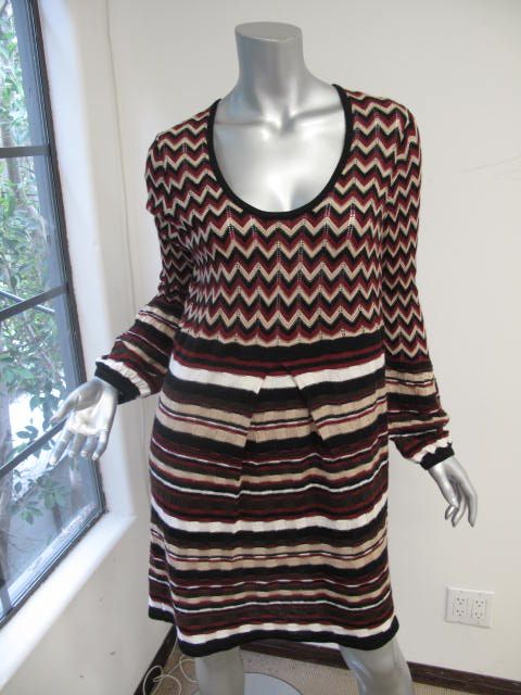 Missoni Maroon/Brown/Ivory Zig Zag Striped Long Sleeve Scoop Neck 