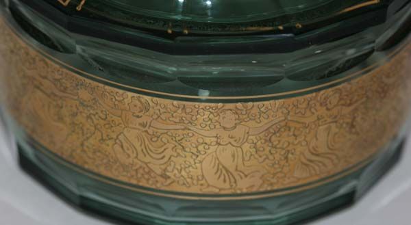 MOSER KARLSBAD LIDDED CUT GLASS BOX ETCHED GOLD RELIEF  