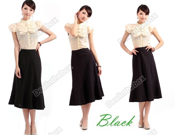 2012 New Womens Retro England Hemline Gentlewoman Wool Silk Skirt 