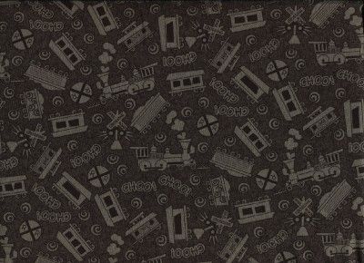 RIDE THE RAILS TRAINS GRAY BLACK   Cotton Quilt Fabric  