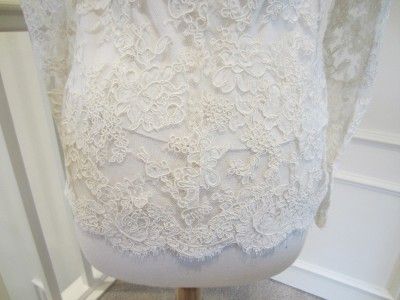 MONIQUE LHUILLIER IVORY ALENCON LACE LONG SLEEVE JACKET/BLAZER & SILK 