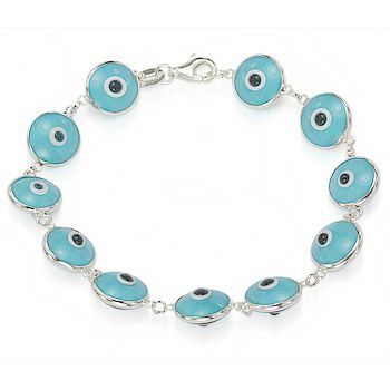 Evil Eye Murano Glass Beaded 925 Silver Hamsa Bracelet  